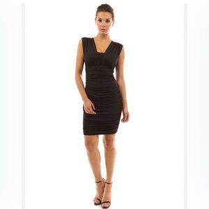 🆕 PattyBoutik Ruched Mini Dress, Built in Bandeau Bra, Black, Size M